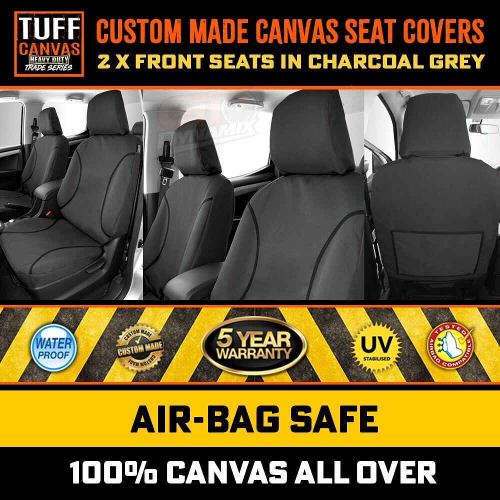 TUFF HD TRADE Canvas Seat Covers Front For Toyota HIACE COMMUTER BUS 2005-2019 Charcoal