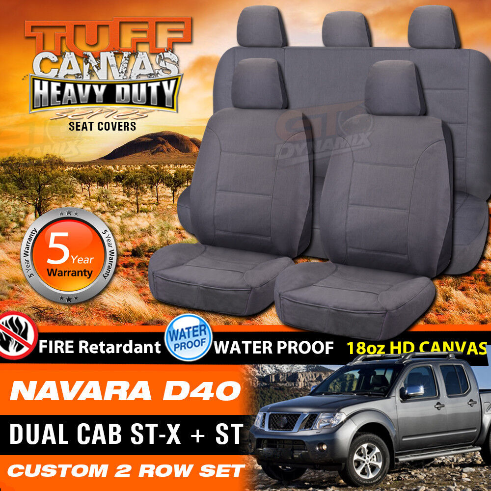 Tuff HD Canvas Seat Covers 2 Rows For Nissan Navara D40 10/2005-05/2015 ST-X ST Charcoal