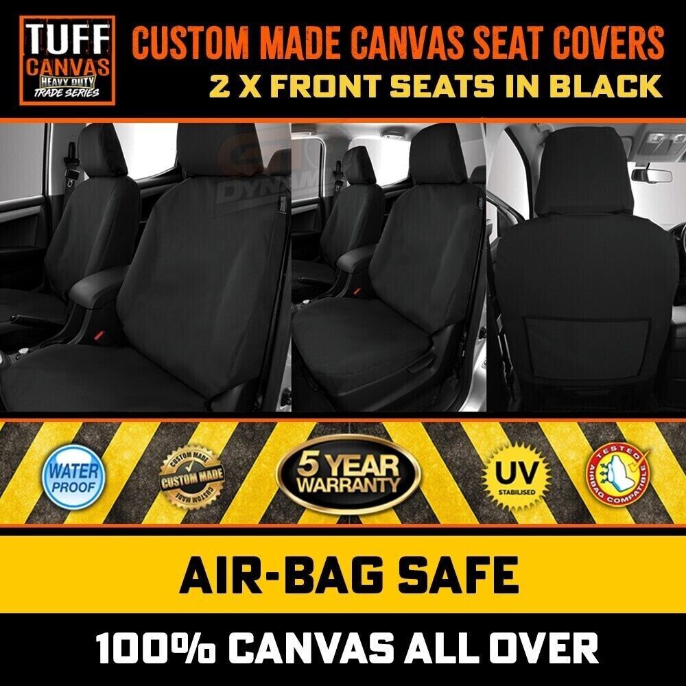 TUFF HD TRADE Canvas Seat Covers Front For Mazda BT50 B19 B30 XS XT XTR 2020-2024 Black