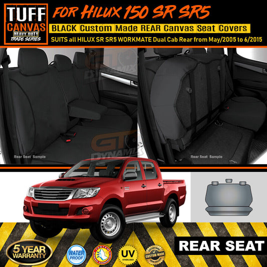 TUFF HD TRADE Canvas Seat Covers Rear For Toyota Hilux 150 SR SR5 5/2005-6/2015 Black