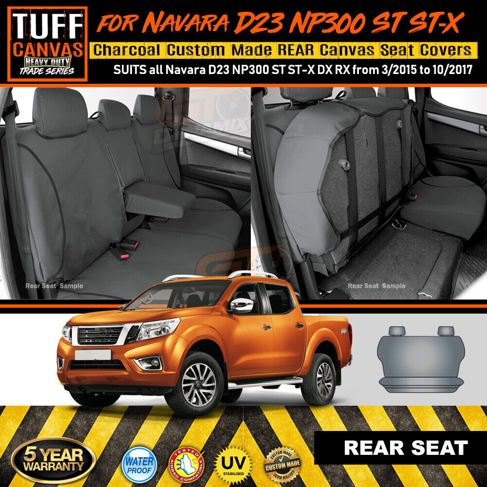 TUFF HD TRADE Canvas Seat Covers Rear For Nissan Navara D23 NP300 ST ST-X 3/2015-10/2017 Charcoal