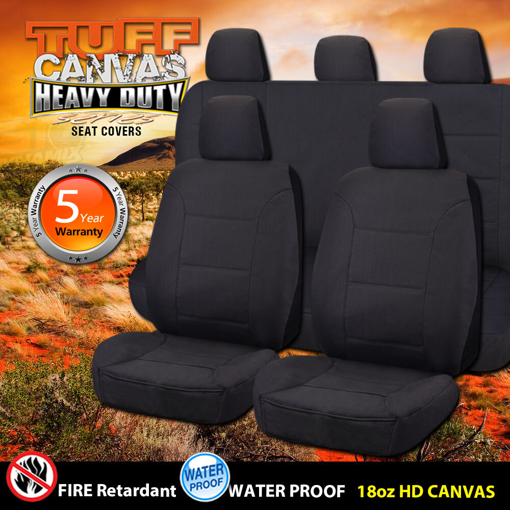 Tuff HD Canvas Seat Covers 2 Row For Nissan Navara NP300 Dual Cab ST ST-X RX DX 3/2015-2017 Black