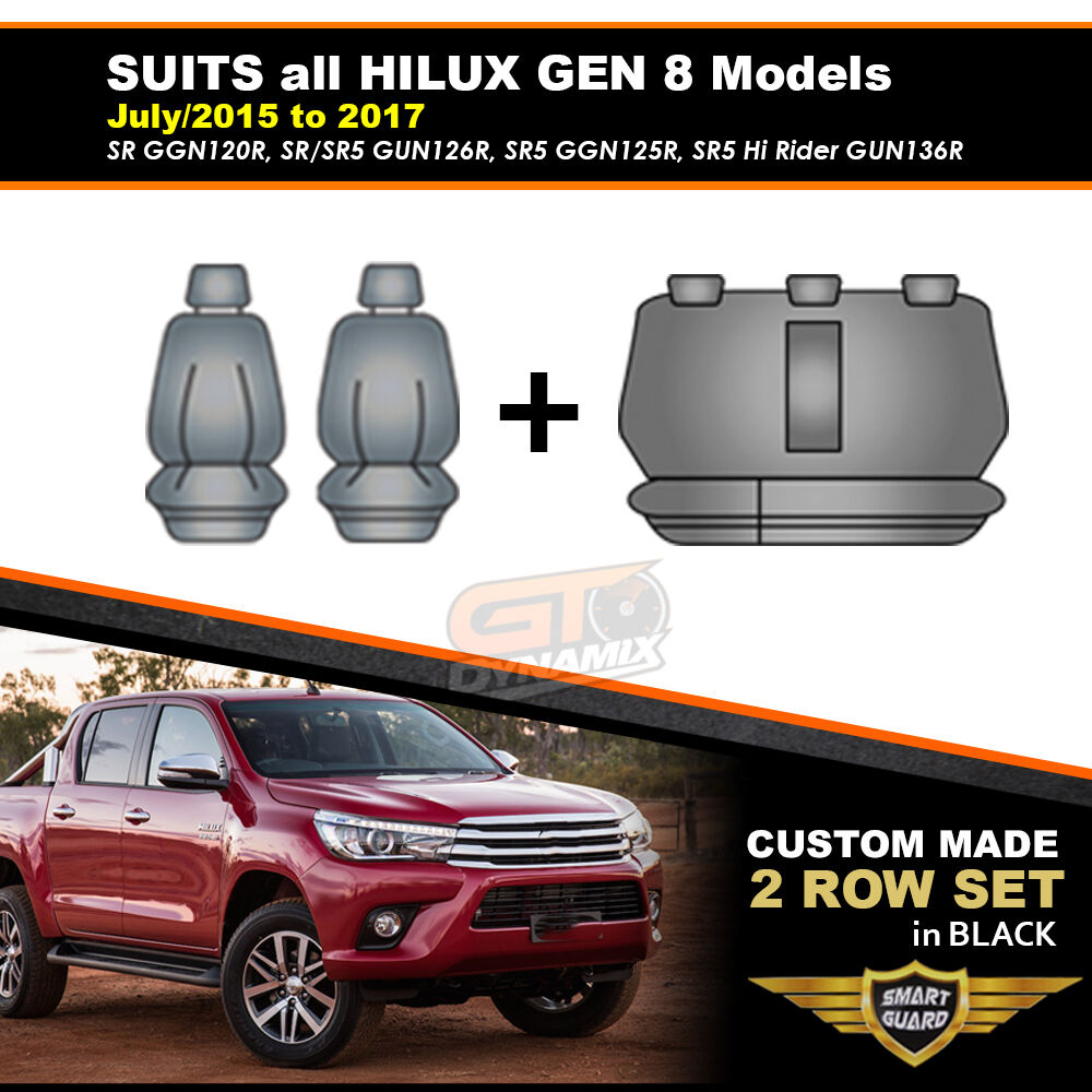 Tuff HD Canvas Seat Covers 2 Rows For Toyota Hilux SR5 SR Dual Cab 7/2015-2024 Charcoal