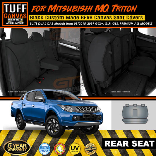TUFF HD TRADE Canvas Seat Covers Rear For Mitsubishi Triton MQ Dual Cab GLX GLR 1/2015-2019 Black