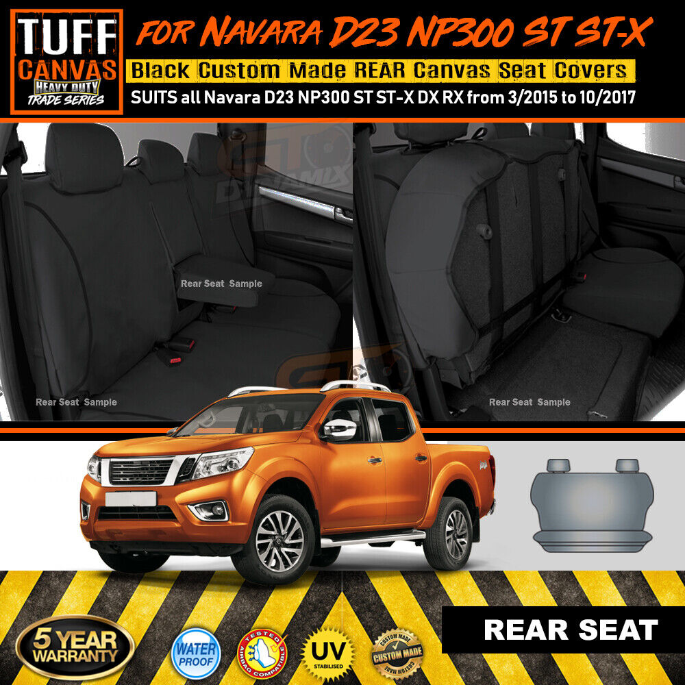 TUFF HD TRADE Canvas Seat Covers Rear For Nissan Navara D23 NP300 ST ST-X 3/2015-10/2017 Black