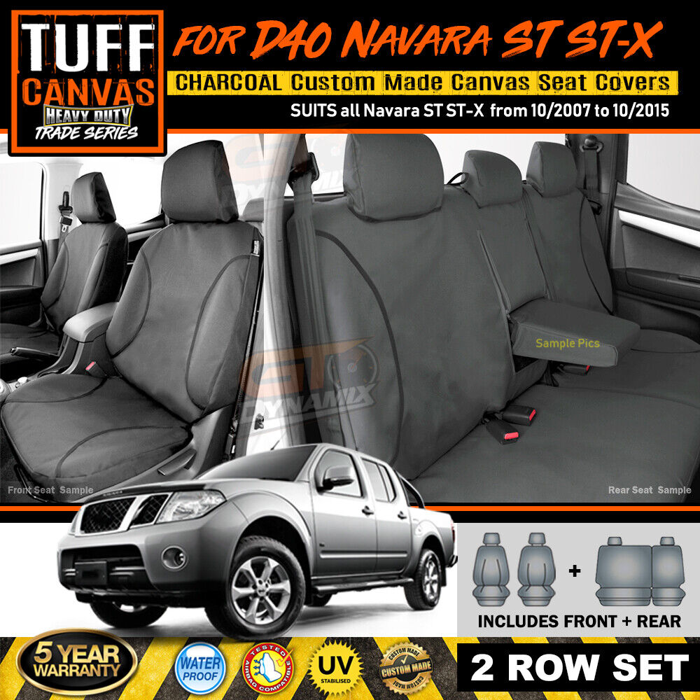 TUFF HD TRADE Canvas Seat Covers 2 Rows For Nissan Navara D40 ST ST-X 10/2007-2015 Charcoal