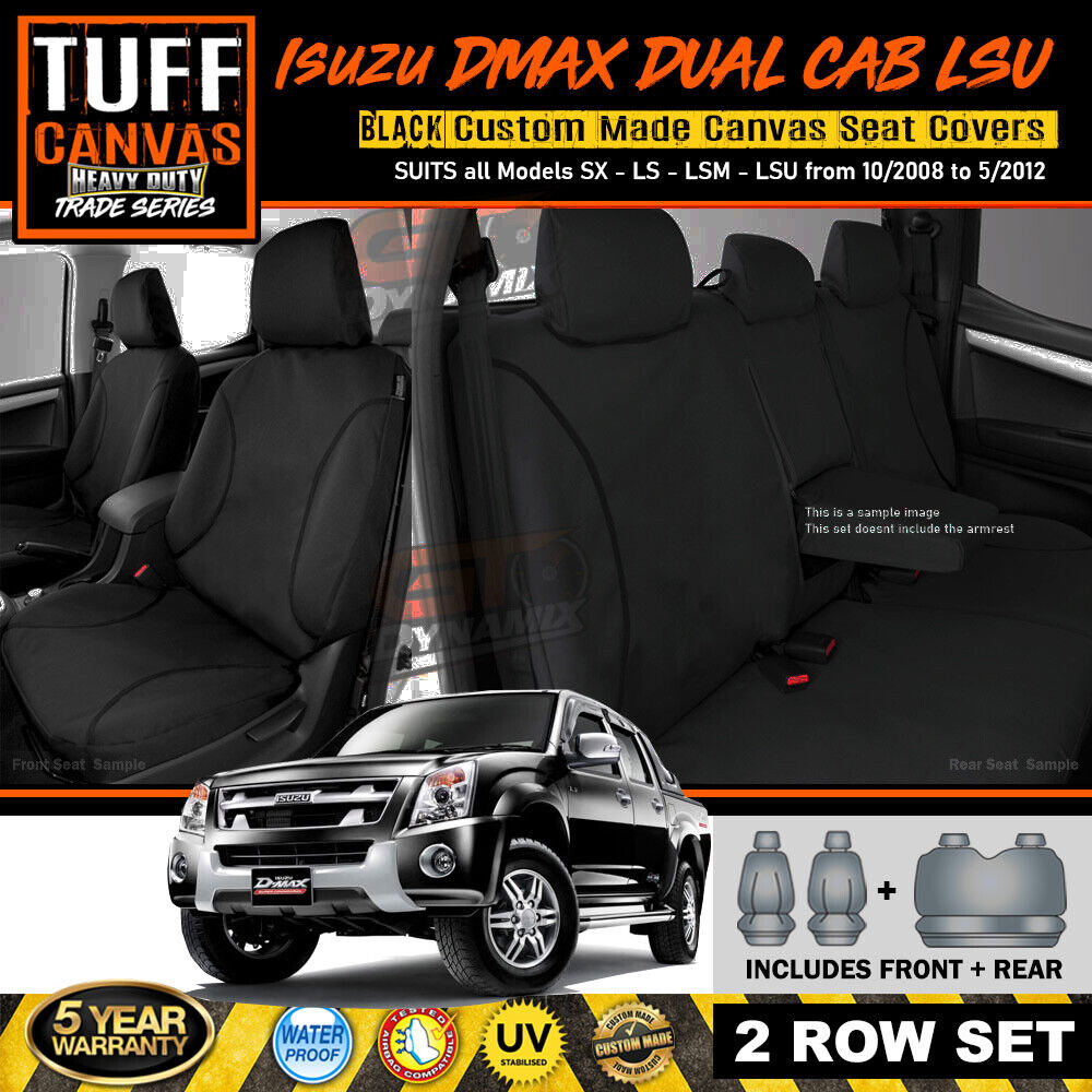 TUFF HD TRADE Canvas Seat Covers 2 Rows For Isuzu D-MAX DMAX SX LS LSM LSU 10/2008-2012 Black