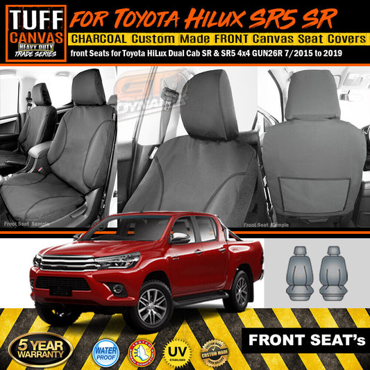 TUFF HD TRADE Canvas Seat Covers Front For Toyota Hilux SR SR5 Workmate 7/2015-2021 Charcoal