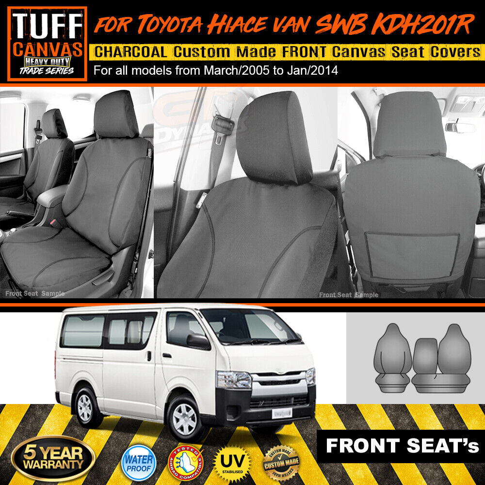 TUFF HD TRADE Canvas Seat Covers Front For Toyota Hiace KDH201R 3/4 Bucket Seat 3/2005-1/2014 Charcoal