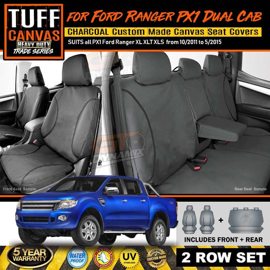TUFF HD TRADE Canvas Seat Covers 2 Rows For Ford Ranger PX1 XL XLT 10/2011-5/2015 Charcoal