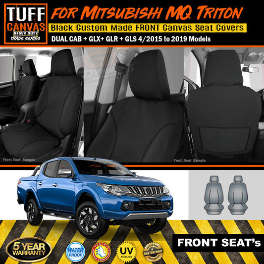 TUFF HD TRADE Canvas Seat Covers Front For Mitsubishi Triton MQ GLX GLR GLS 2015-2019 Black