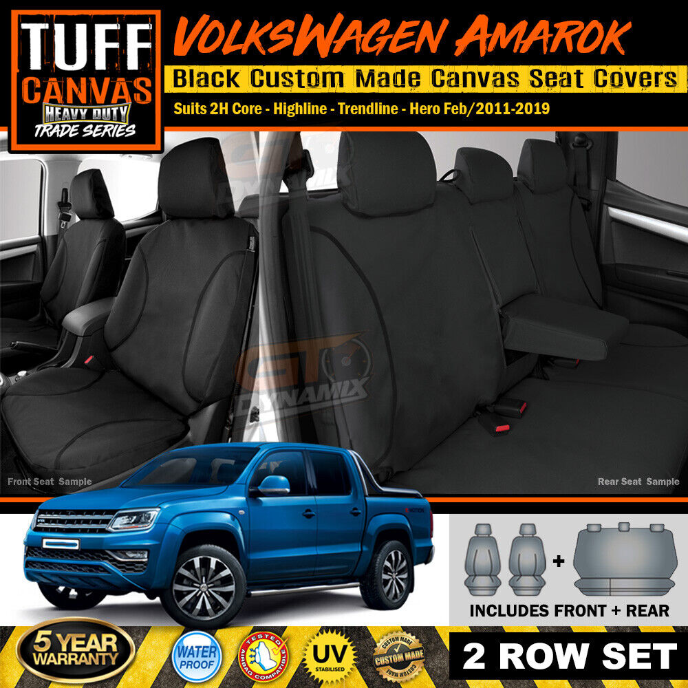 TUFF HD TRADE Canvas Seat Covers 2 Rows For Volkswagen Amarok Highline 2011-2022 Black