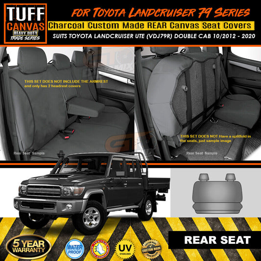 TUFF HD TRADE Canvas Seat Covers Rear For Toyota Landcruiser 79 Series VDJ79R 2012-2020 Charcoal