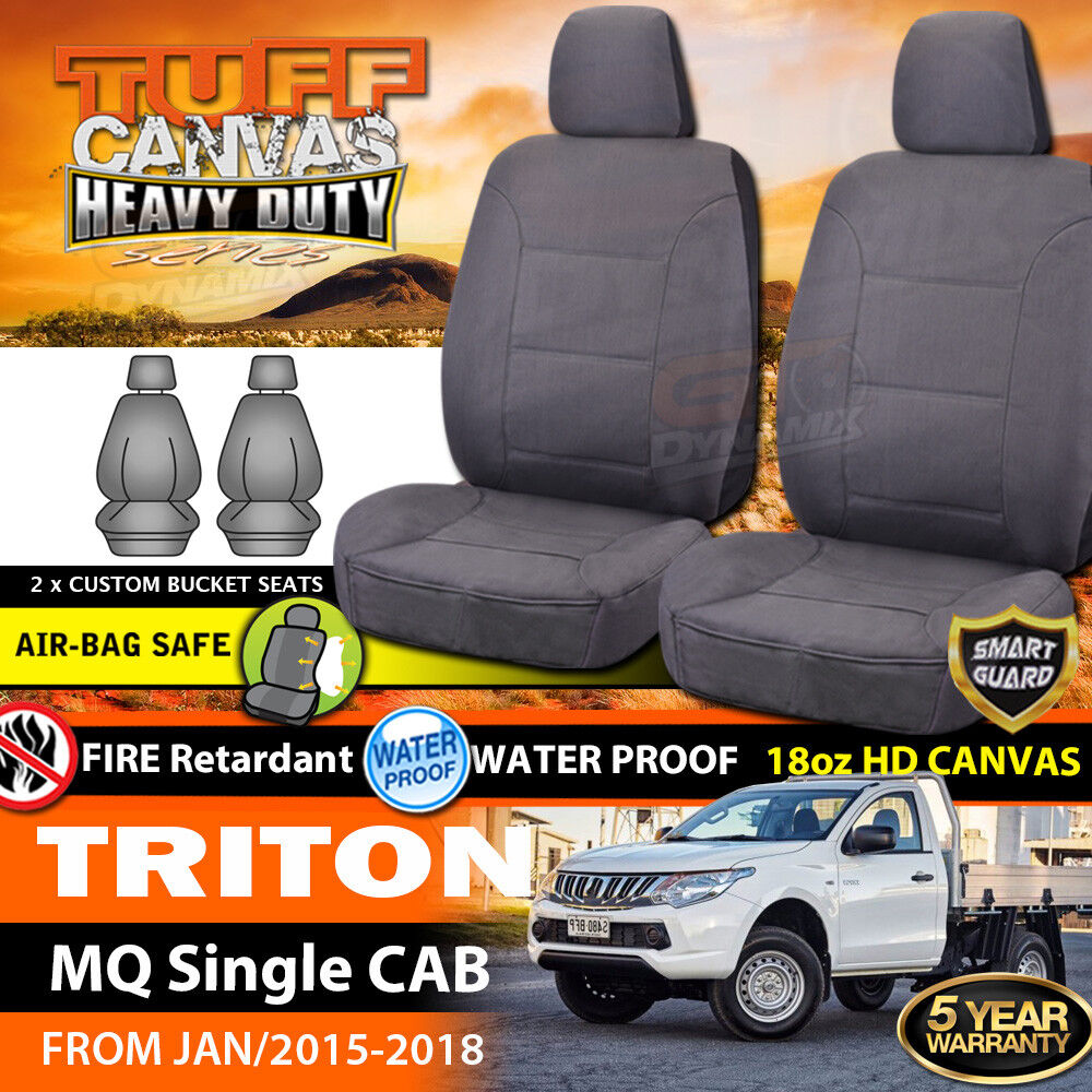 Tuff HD Canvas Seat Covers Front For Mitsubishi Triton MQ Single CAB 2015-2018 2 Buckets Charcoal