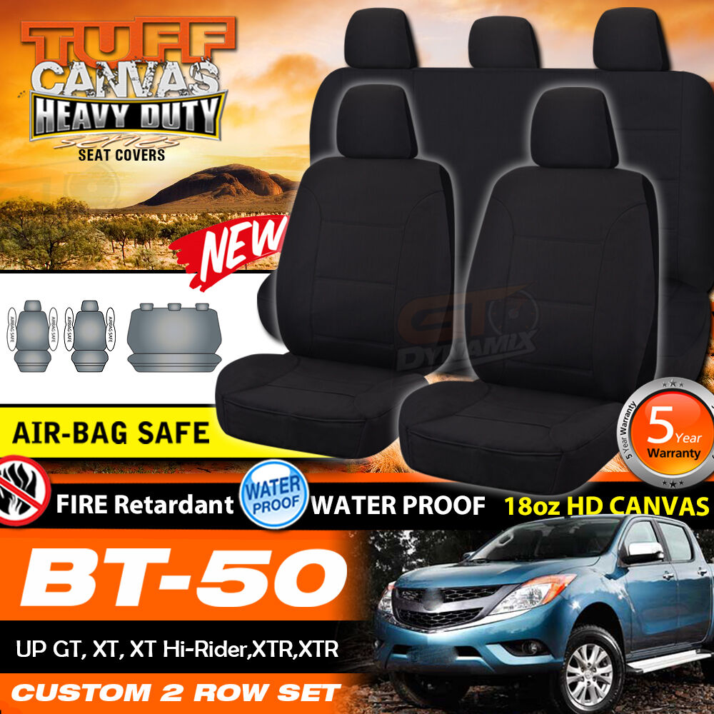 Tuff HD Canvas Seat Covers 2 Rows For Mazda BT-50 UP Dual Cab 10/2011-9/2015 BT50 Black