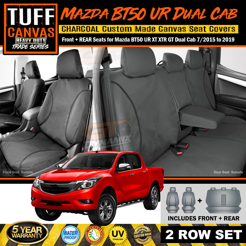 TUFF HD TRADE Canvas Seat Covers 2 Rows For Mazda BT-50 UR XT XTR BT50 7/2015-2019 Charcoal
