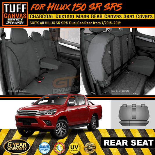 TUFF HD TRADE Canvas Seat Covers Rear For Toyota Hilux SR SR5 Dual Cab 7/2015-2021 Charcoal