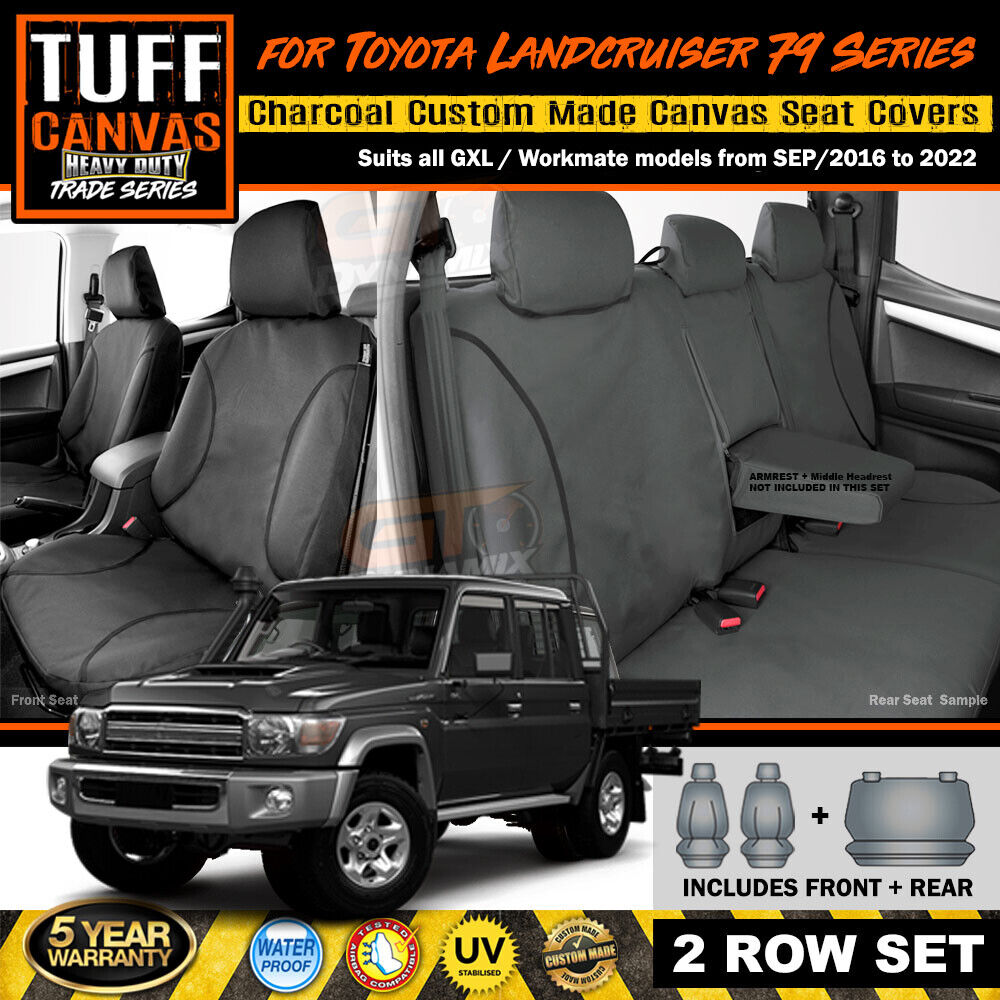 TUFF HD TRADE Canvas Seat Covers 2 Rows For Toyota Landcruiser 79 VDJ79R GXL 2016-2023 Charcoal