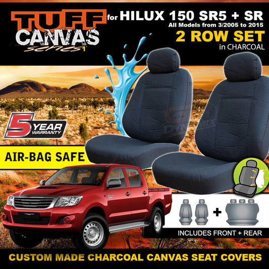 Tuff Canvas Seat Covers 2 Row For Toyota Hilux 150 SR5 SR 3/2005-2015 Charcoal