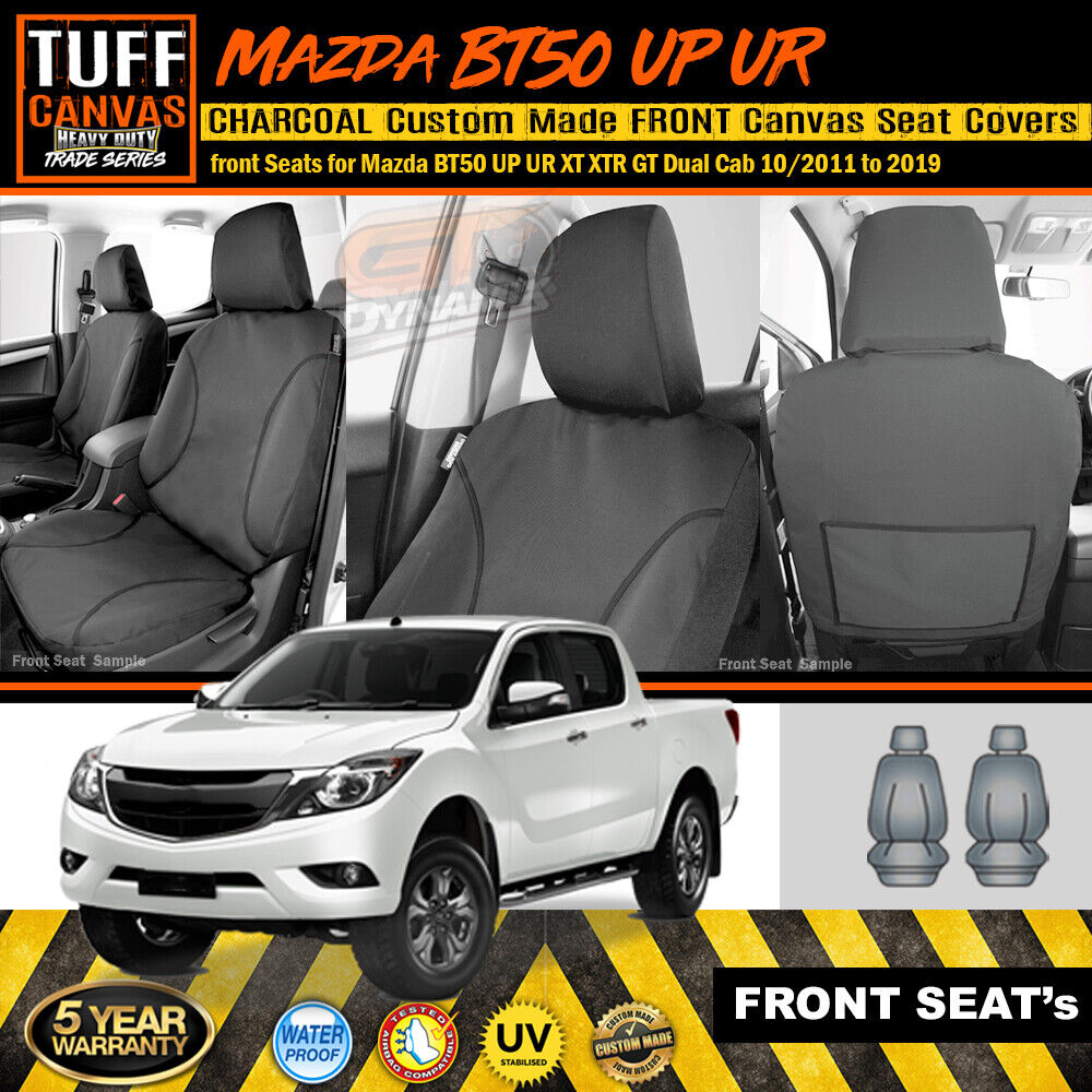 TUFF HD TRADE Canvas Seat Covers Front For Mazda BT-50 UP UR XT XTR BT50 2011-2019 Charcoal