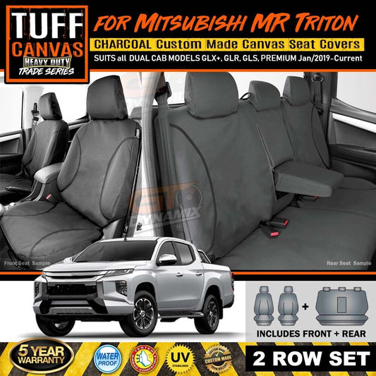 TUFF HD TRADE Canvas Seat Covers 2 Row For Mitsubishi Triton MR Dual Cab GLX GLR GLS 1/2019-2024 CHARCOAL