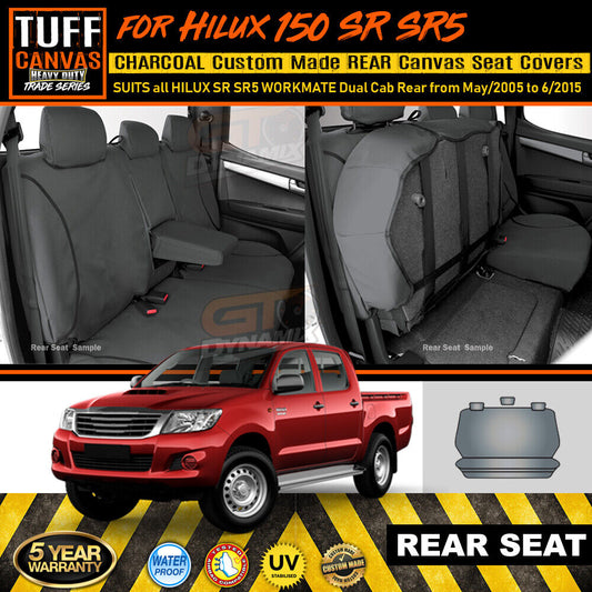 TUFF HD TRADE Canvas Seat Covers Rear For Toyota Hilux 150 SR SR5 5/2005-2015 Charcoal