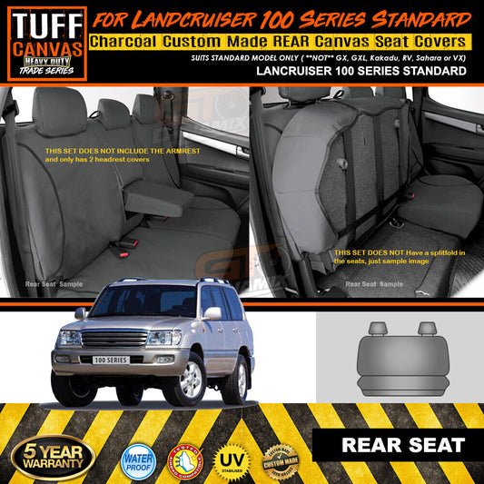TUFF HD TRADE Canvas Seat Covers Rear For Toyota Landcruiser 100 HZJ105R Charcoal