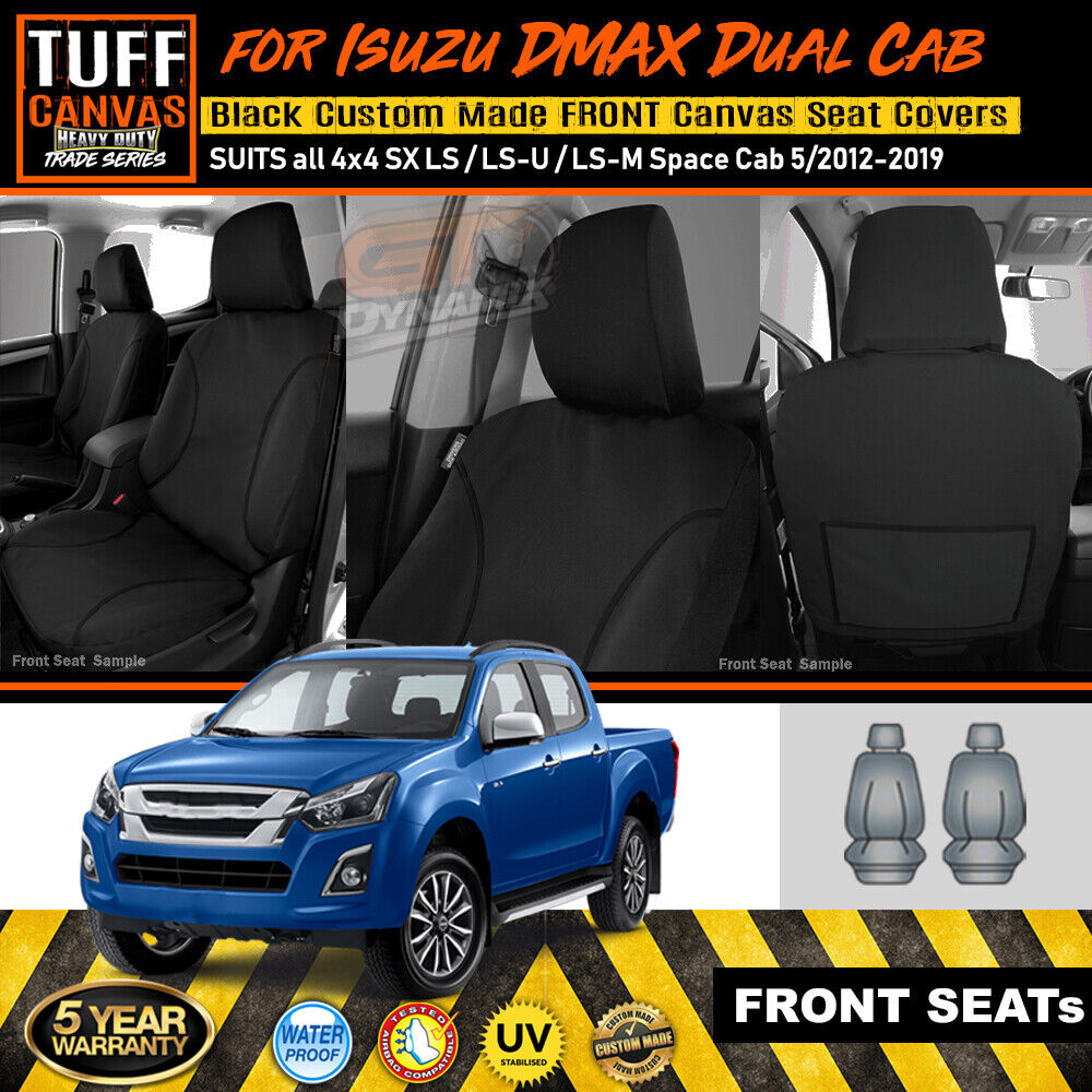 TUFF HD TRADE Canvas Seat Covers Front For Isuzu D-MAX DMAX SX LS LSU 4x4 5/2012-2019 Black