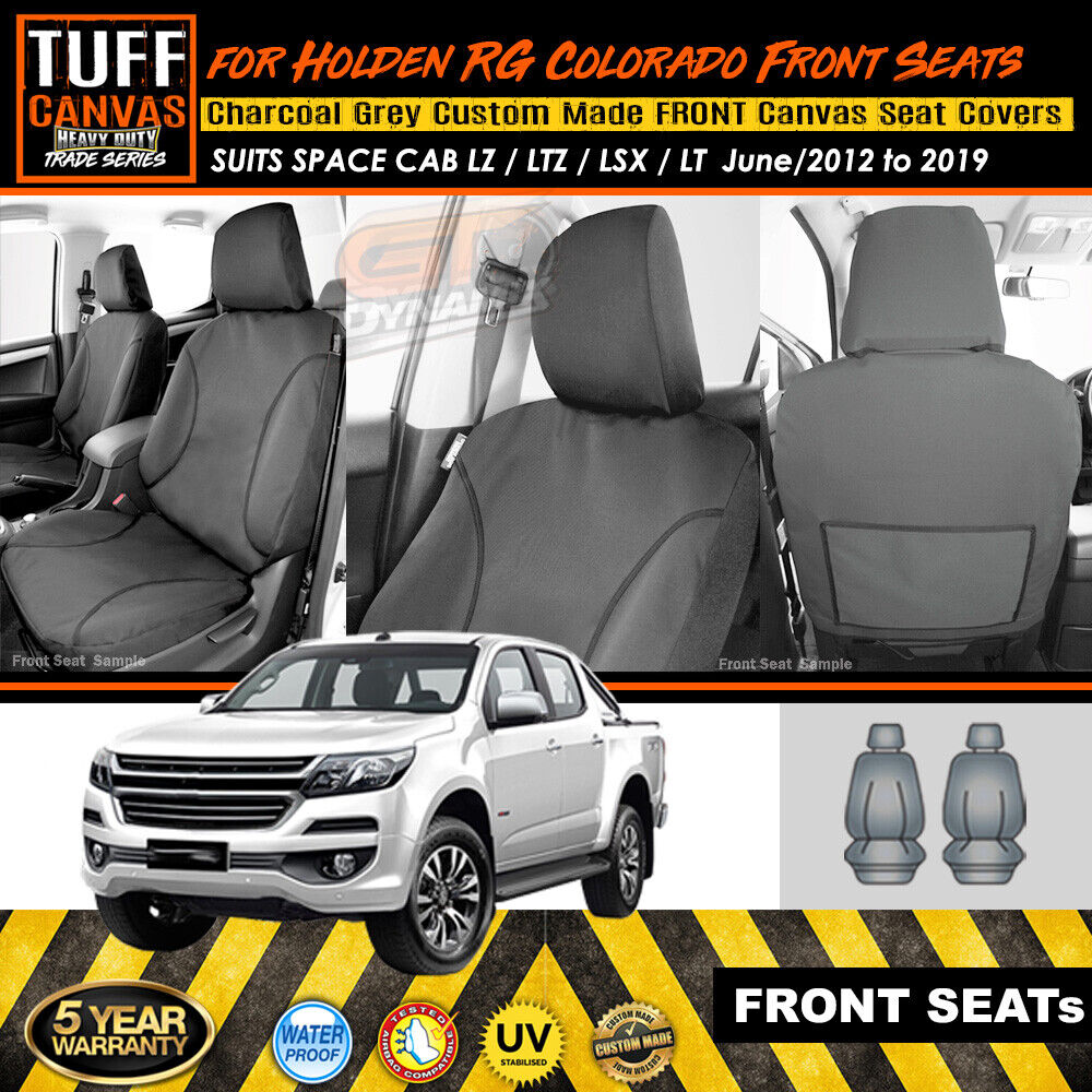 TUFF HD TRADE Canvas Seat Covers Front For Holden RG Colorado LZ LTZ LT Z71 6/2012-2019 Charcoal